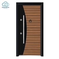 Porte d'entrée moderne antivol en acier courbé, noir et marron contrastés, à panneau unique, pour appartement, villa, maison, hôtel