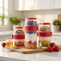 Contenant empilable à 2 niveaux pour Overnight Oats avec pot à sauce et cuillère, couvercle hermétique, sans BPA, réutilisable, pour préparation de repas