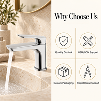 Robinet de lavabo Chrome Soft Geometry à levier unique, à montage sur plan, avec bec courbé, pour lavabo encastré sous plan, mitigeur de lavabo de salle de bain