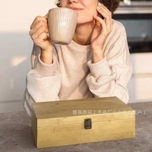 Caja de almacenamiento de bolsas de té de bambú, rectangular, con compartimentos, organizador con tapa para bolsas de té y café - Product Image 3