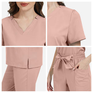 Vêtements de travail médicaux unisexes en tissu dobby polyester à manches courtes avec nœud à l'avant pour infirmières et médecins du centre Yuezi SPA - Product Image 2