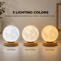 Meilleure Vente : Lampe de Table LED Rotative à Base en Bois, Effet Lune, Contrôle de Trois Couleurs, Idéale pour Chambre Principale, Chambre d'Invité, Salon