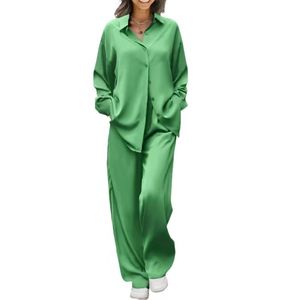 Nouvel ensemble de pyjama décontracté d'été de luxe pour femme, respirant, deux pièces, col en V, avec design à jambes larges et manches longues - Product Image 4