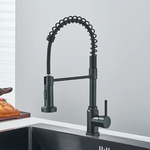 Mùa Xuân Đen kéo xuống vòi bếp Vòi phun đầu nóng lạnh vòi nước bằng thép không gỉ xoay bếp trộn vòi cần cẩu - Product Image 1