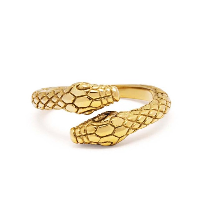 Gemnel Brass Double Head Snake Ring Adjustable Snake Scale Texture Open Ring Jewelry for Men Women Punk Animal Biker Band Ring