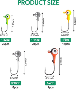 75 leurres de pêche à tête de jig ronde assortis, hameçons pour la pêche au bar, à la truite, au crappie et au walleye - Product Image 2