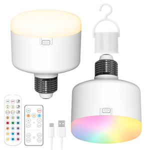 <span class=keywords><strong>Ampoule</strong></span> LED rechargeable, grande capacité de batterie 5400 mAh, base de lampe E27/26, télécommande avec base magnétique et crochet - Product Image 1