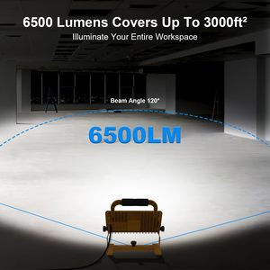 Lámpara de Trabajo LED de 6500LM, Equivalente a 500w, Luz de Inundación de 5000k, IP67 Impermeable, Soporte Ajustable, Portátil - Product Image 2