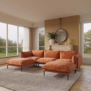 VOXHOME <span class=keywords><strong>muebles</strong></span> de sala de estar de <span class=keywords><strong>estilo</strong></span> <span class=keywords><strong>industrial</strong></span> <span class=keywords><strong>moderno</strong></span> en forma de U L 3 4 plazas naranja terciopelo Modular sofá seccional conjunto de sofá - Product Image 1