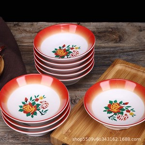 Juego de vajilla retro de melamina moderna con diseño floral redondo, platos esmaltados para uso diario en hoteles. - Product Image 4