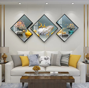 Ensemble de <span class=keywords><strong>triptyque</strong></span> forme spéciale cadre doré décoration murale de luxe <span class=keywords><strong>peinture</strong></span> porcelaine cristal verre trempé mode art mural pour hôtel - Product Image 3