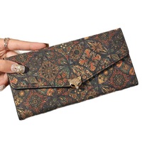 Grosir Dompet Tiga Lipat Ramah Lingkungan Untuk Wanita Dari Kulit Vegan Kork Dengan Pola Cetak Logo Kustom