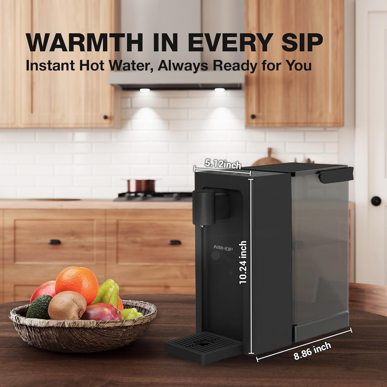 Capacity 3L Black Countertop Water Dispenser Quick Heating Adjustable 5 Temp 3 Water Volume Child Locks Instant Hot Water