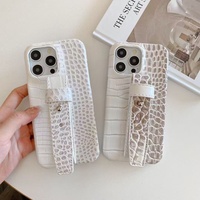 Top Vente en gros pour Iphone Couverture de téléphone portable Crocodile avec sangle Étui de téléphone en cuir artificiel