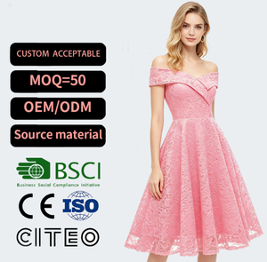 Vente en gros d'usine de vêtements Robe de soirée de bal pour femmes élégantes, épaules dénudées, en dentelle, évasée, <span class=keywords><strong>occasions</strong></span> spéciales - Product Image 1