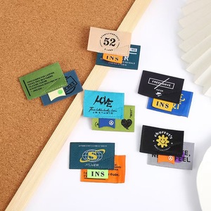 Etiqueta de cuero geométrica DIY, etiqueta de <span class=keywords><strong>ropa</strong></span> tejida en inglés Ins para bolsos de niños, etiqueta de tela de poliéster lavable para personalizar - Product Image 4
