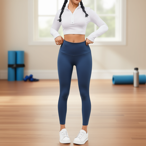 High-Waisted Full-Length <b>Yoga</b> Leggings For <b>Women</b>, Tummy Control Seamless Spandex Activewear <b>Pants</b>, Solid Blue, Elastic Waist, LJ - Product Image 2