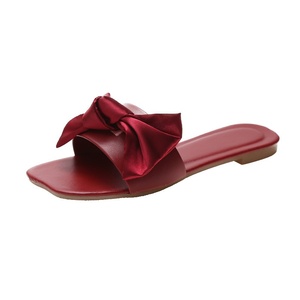 Summer Cool Indoor Korean Version One-Word for Slippers for Women Square Toe Bowknot Ins Style Leather PU - Product Image 4