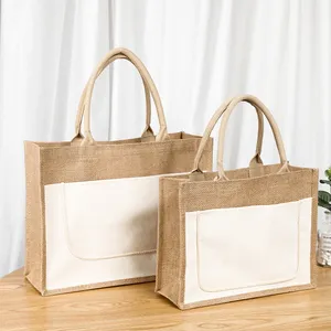 FeiFei Wholesale Natural Yute Shopping Burlap Tote Jute Tote Bags With Button