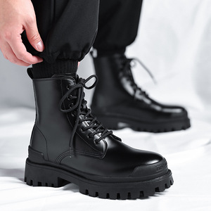 Bottes <span class=keywords><strong>Chelsea</strong></span> d'hiver style britannique pour hommes, bottes de travail à tige haute et semelle épaisse, bottes de moto rehaussantes pour hommes - Product Image 1