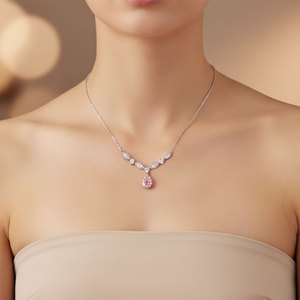 New Arrival High-end Luxury Handmade Shiny Pink Diamond Necklace Jewelry 18K <b>Solid</b> <b>Gold</b> Real Natural Diamonds <b>Pendant</b> Necklace - Product Image 4
