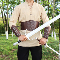 Nieten-PU Mittelalterlicher Breiter Korsettgürtel & Armstulpen-Set, Wikinger Renaissance Taillenmanschette für LARP Halloween Piraten Ritter Cosplay