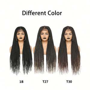 Perruque frontale en dentelle HD noire, tresses sans nœuds, extensions synthétiques en fibre haute température pour tressage complet - Product Image 6