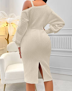 Invierno solo hombro linterna manga Color sólido <span class=keywords><strong>riñonera</strong></span> cadera vestido nueva ropa <span class=keywords><strong>de</strong></span> mujer - Product Image 4