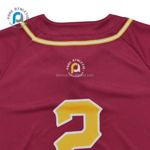 ピュアマルーン野球<span class=keywords><strong>2</strong></span>ボタンジャージーユニフォーム野球セット子供用男性服Tシャツ野球ジャージ昇華 - Product Image 6