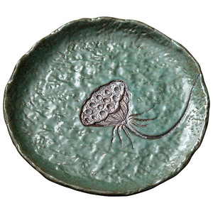 Bandeja de cerámica para preparación de té en seco, con esmalte de piedra azul y diseño de semilla de loto, forma irregular, para juego de té Kung Fu con dos tazas - Product Image 5
