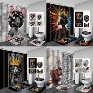 Juego <span class=keywords><strong>de</strong></span> 4 piezas <span class=keywords><strong>de</strong></span> cortina <span class=keywords><strong>de</strong></span> ducha con diseño <span class=keywords><strong>de</strong></span> girasol y Reina Negra, alfombras, tapa <span class=keywords><strong>de</strong></span> inodoro y tapete <span class=keywords><strong>de</strong></span> baño - Product Image 2