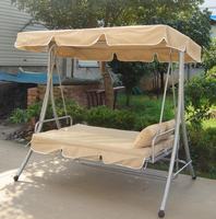 Fauteuil suspendu de jardin moderne en métal à 3 places avec plateau à thé et auvent convertible