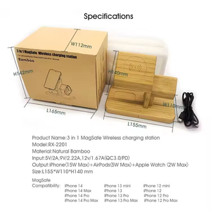 Estación de Carga Inalámbrica 3 en 1 de Bambú de 15W, Cargador Rápido para iPhone y Samsung con Logotipo Personalizado - Product Image 4