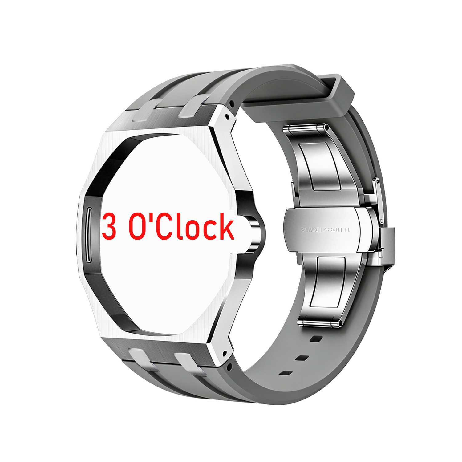 gray rubber band+stainles steel watch case