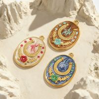 Pendentif fer à cheval en U de style ethnique en acier inoxydable avec peinture émail goutte d'huile, accessoires DIY pour bracelets et colliers