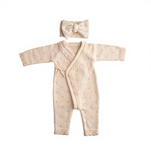 Tutina 100% Cotone Biologico per Neonata, Pagliaccetto Lungo con Bretelle e Lacci, Kimono in Maglia Traforata, Body 6-9 <span class=keywords><strong>Mesi</strong></span> ODM - Product Image 4