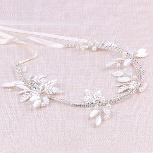 Diadema de Moda <span class=keywords><strong>para</strong></span> Mujer con Hojas Plateadas y Flores de Cristal, Accesorios Nupciales Elegantes, Corona <span class=keywords><strong>para</strong></span> el Cabello, Tocado de Moda - Product Image 5