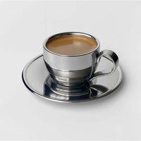 Ensemble de tasses à café en acier inoxydable pour restaurant, avec soucoupe et cuillère, pour lait, latte et expresso