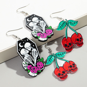 Nuevo diseñador <span class=keywords><strong>de</strong></span> moda resina Halloween pendiente esqueleto Rosa labio uñas Rosa <span class=keywords><strong>boca</strong></span> rojo cereza calavera acrílico gota pendientes para mujer - Product Image 3