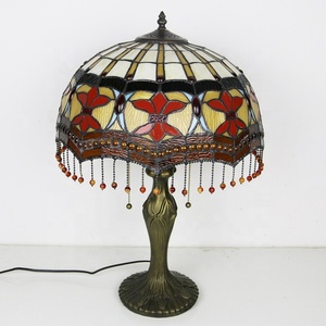 LongHuiJing Tiffany Style Stained Glass <b>Table</b> <b>Lamp</b> with Peacock <b>Base</b> and Tassels - Romantic Pastoral Design - Product Image 5