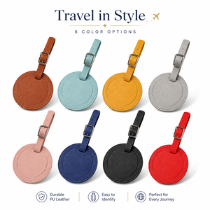 Étiquette de <span class=keywords><strong>bagage</strong></span> en cuir personnalisée avec logo, multicolore, étiquette de valise personnalisée, étiquette de voyage en cuir PU en gros pour cadeau promotionnel - Product Image 1