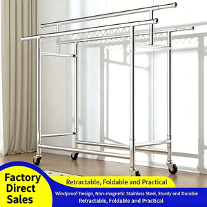 Porte-vêtements mobile robuste rétractable avec roulettes, séchoir à linge pliable en acier inoxydable, tringle à vêtements pour chambre à coucher - Product Image 4