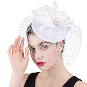 Le plus récent Portrait personnel Sinamay White Church Hats Mysterious Veil Bride Wedding Hats - Product Image 2