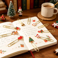 Marque-page de Noël en métal, motif dessin animé (Père Noël, Élan, Sapin, Bonbon, Chaussette), décoratif, marqueur de page, ensemble cadeau de papeterie de bureau pour les fêtes
