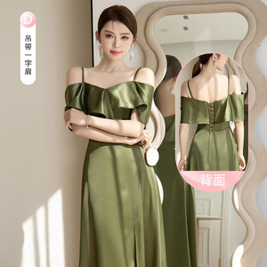Robes de demoiselle d'honneur en satin logo personnalisé <span class=keywords><strong>robe</strong></span> de <span class=keywords><strong>cérémonie</strong></span> de l'avènement de l'âge usine directement moelleux <span class=keywords><strong>longue</strong></span> <span class=keywords><strong>robe</strong></span> d'hôte en gros - Product Image 5