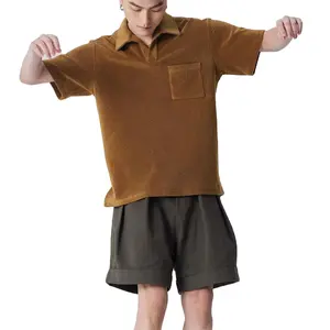 Costom Logo bordir 350gsm kaus saku pria 2024 kualitas tinggi ukuran besar polos polos kaus kain terry untuk pria polo