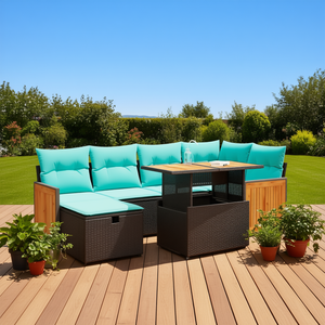 Conjunto de Sofás de Patio de Ratán Sintético con Cojines de Almacenamiento, Muebles de Exterior Rectangulares Marrones Multifuncionales Tipo Standing - Product Image 2