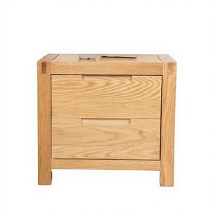 Muebles de Dormitorio Modernos Minimalistas, Mesa de Noche de Madera de Roble Macizo con 2 Cajones y Tapa de Mármol para Sala de Estar de Apartamento - Product Image 3