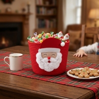 Panier festif en corde de coton rouge tressé avec motif Père Noël, idéal pour les cadeaux de Noël, la décoration de fêtes à la maison et le rangement de bonbons