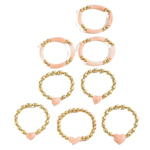 Korean retro sweet and cool style acrylic pink heart woven beaded <b>bracelet</b> <b>set</b>, versatile stackable jewelry <b>set</b>. - Product Image 5